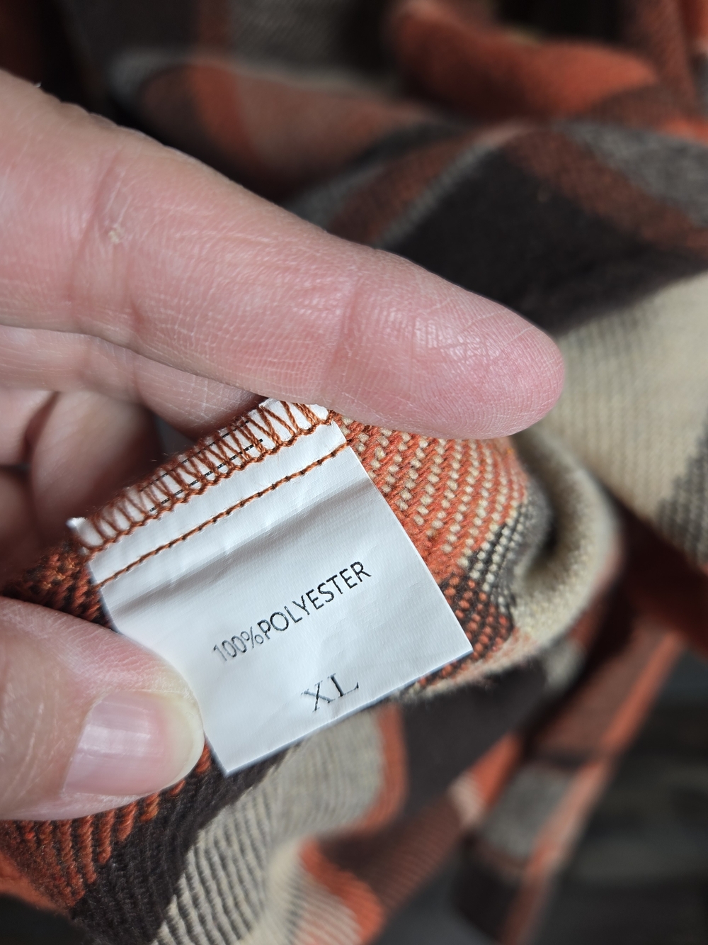 Oversized Plaid Utility Shacket Jacket in Orange and Cream - Picture 3 of 7